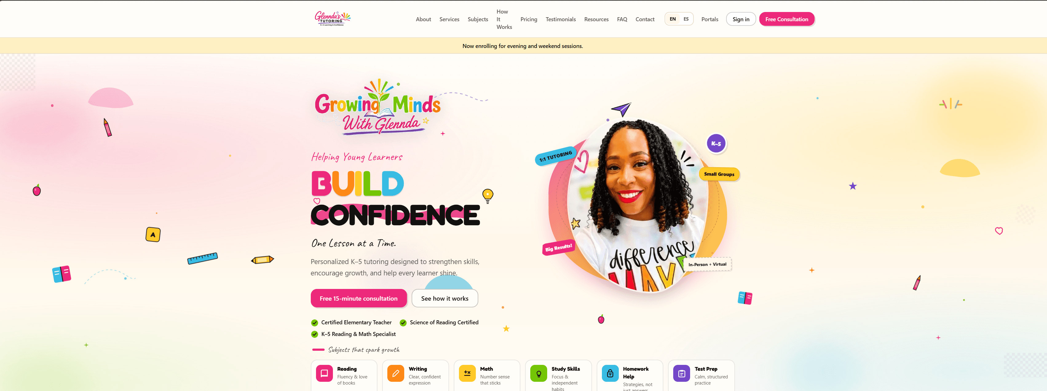 Glennda's Tutoring digital campus — Growing Minds with Glennda